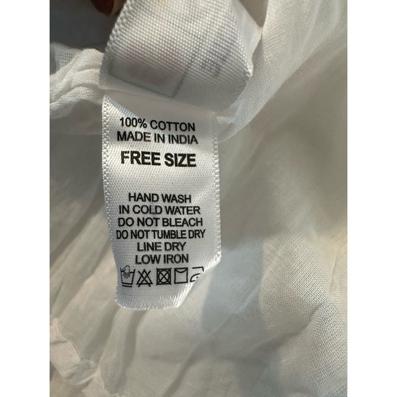 White Dress 100% Cotton Boho Cottagecore Semi Sheer Embroidered Free Size Festiv - Picture 5 of 8